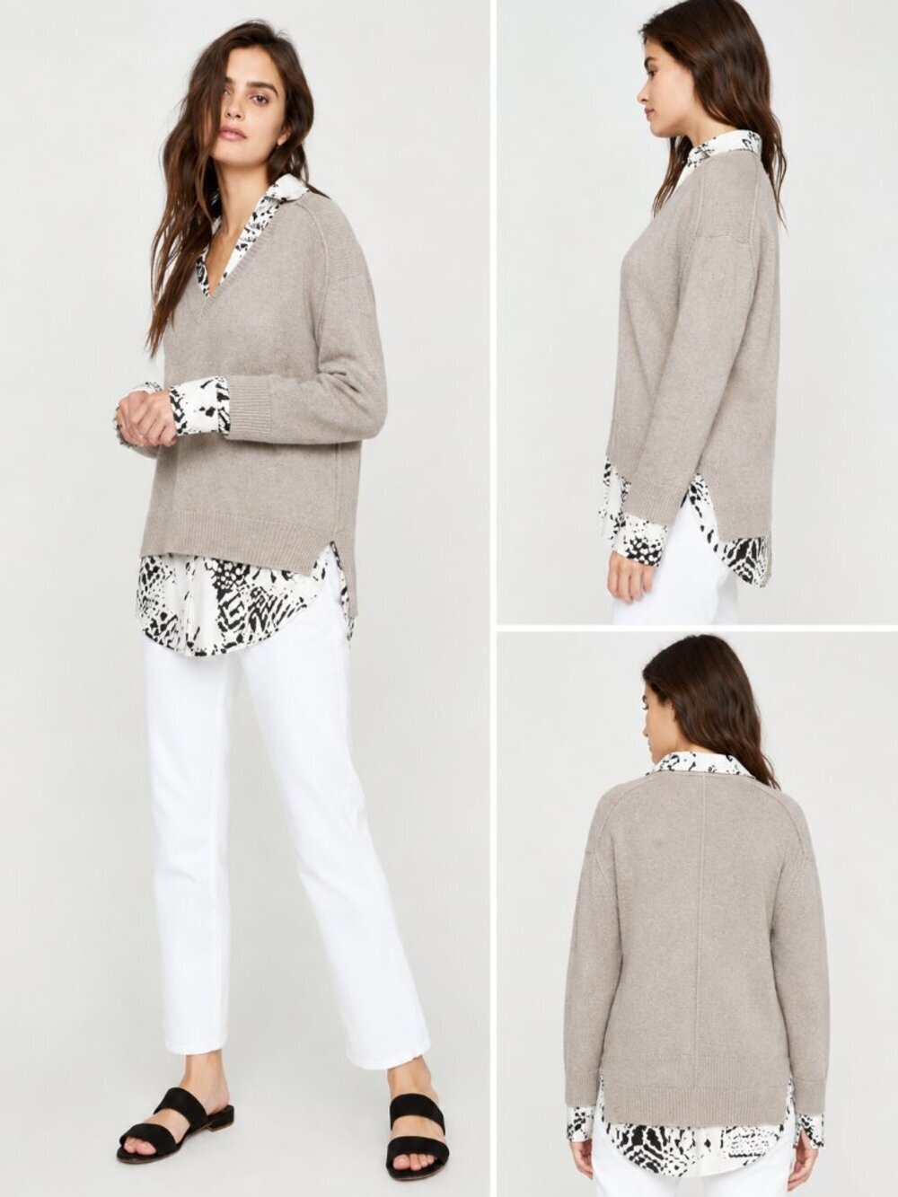 Brochu Walker The Looker Layered V-Neck Pullover Light Chia Snake Print size XS